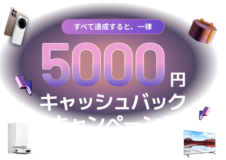 すべて達成すると、一律 5000円 キャッシュバックキャンペーン！