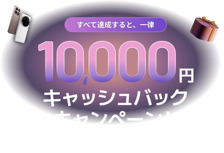 すべて達成すると、一律 10,000円 キャッシュバックキャンペーン！