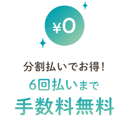 分割払いでお得！6回払いまで手数料無料！